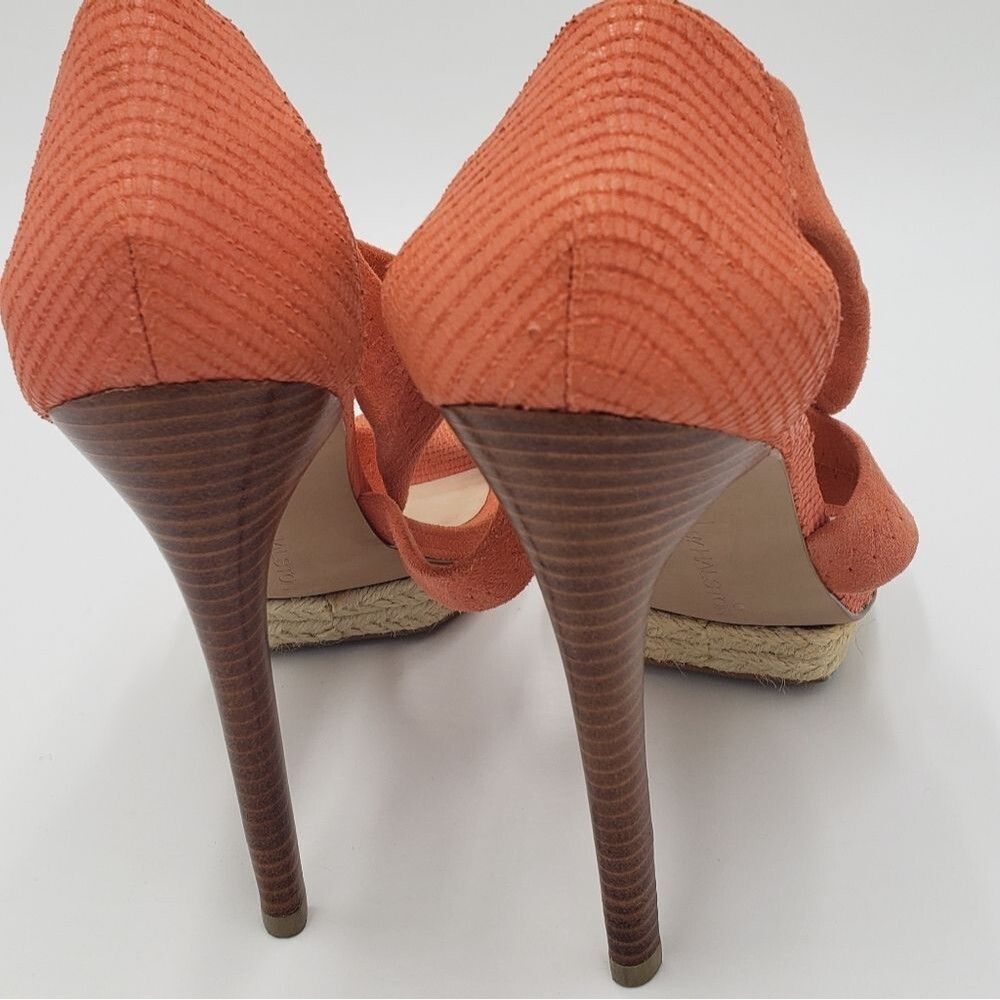Halston Orange Espadrille Platform Pumps Size 10 - Picture 13 of 15